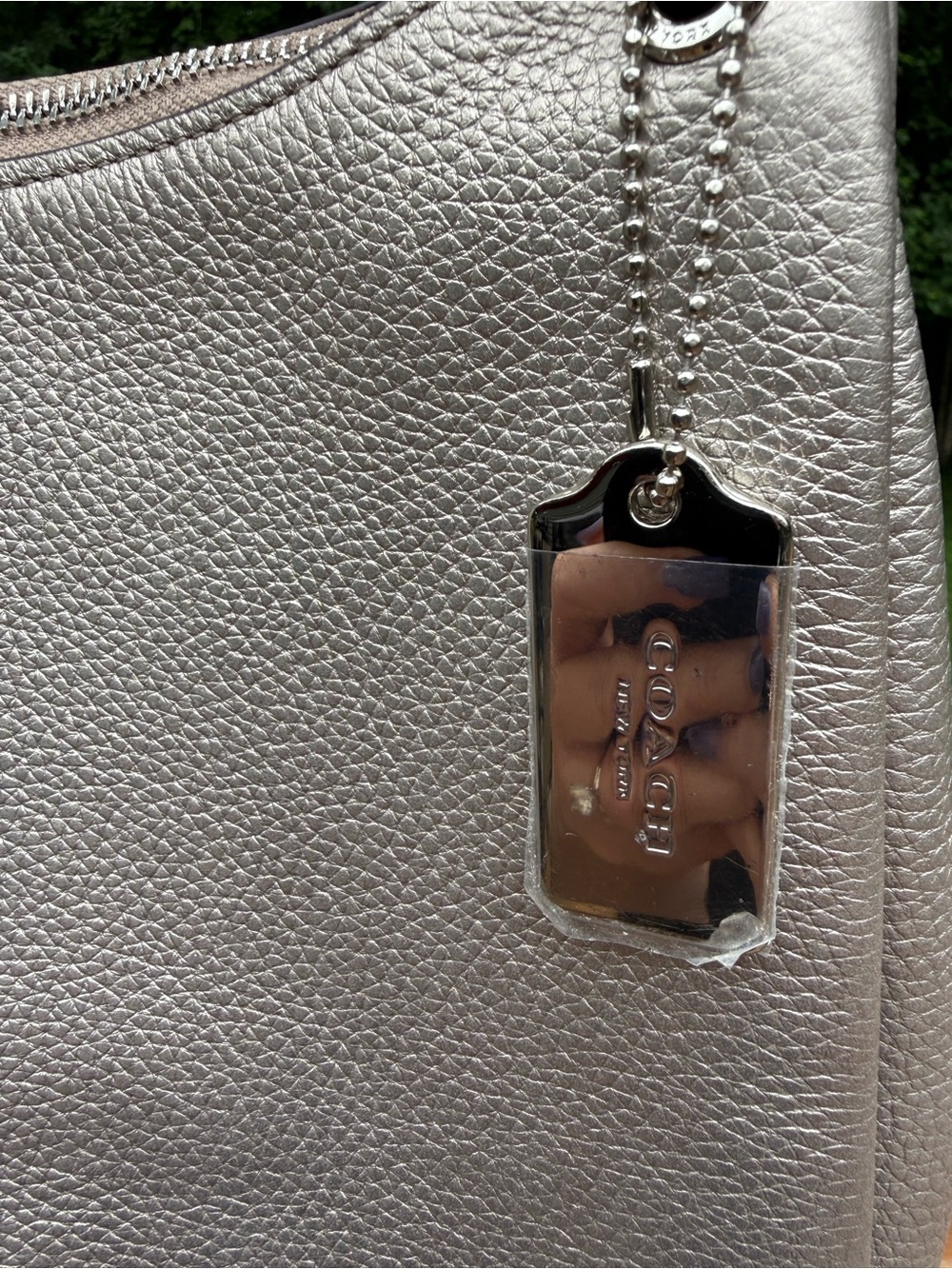 Coach Mia Metallic Silver Pebbled Leather Shoulder Bag NWT - Picture 8 of 9